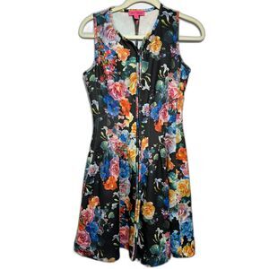 Betsey Johnson Scuba Fit and Flare Dress Floral Maximalist Black size 2 Small